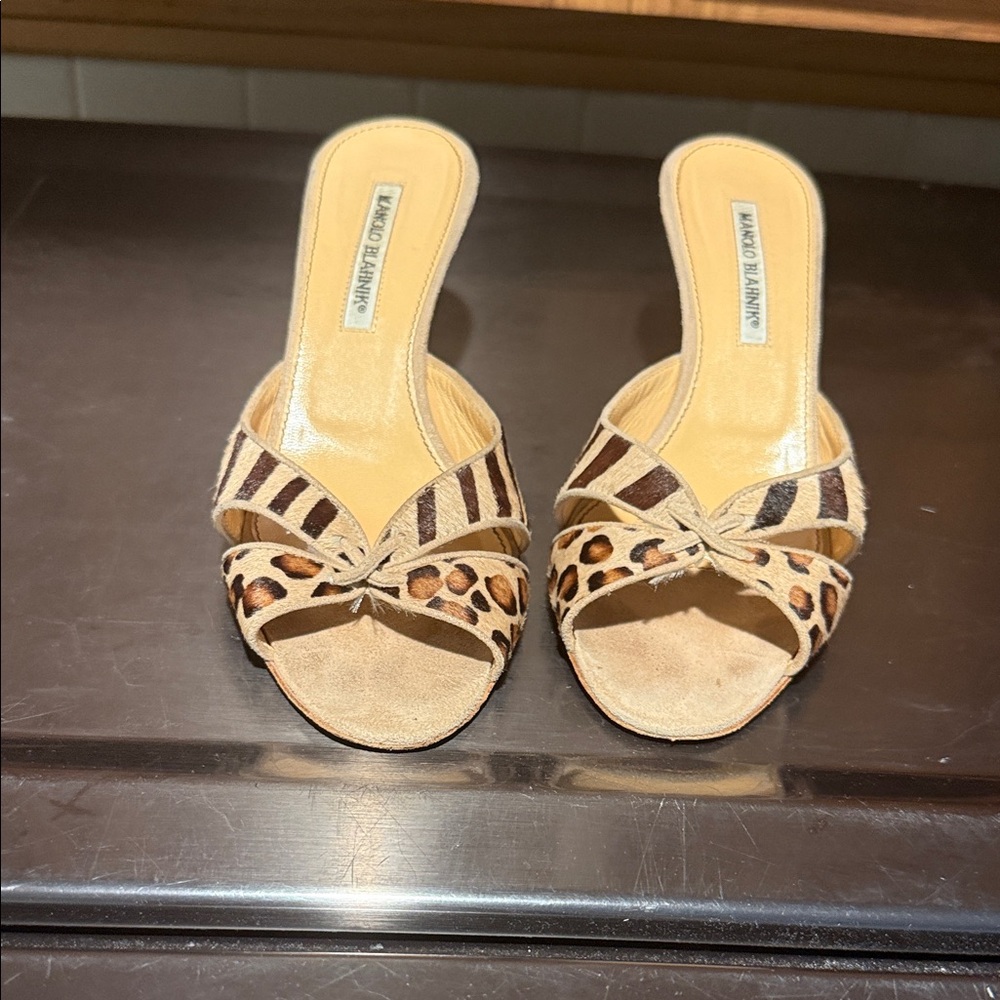 Manolo Blahnik Leopard and Zebra Print Heels - Picture 3 of 4